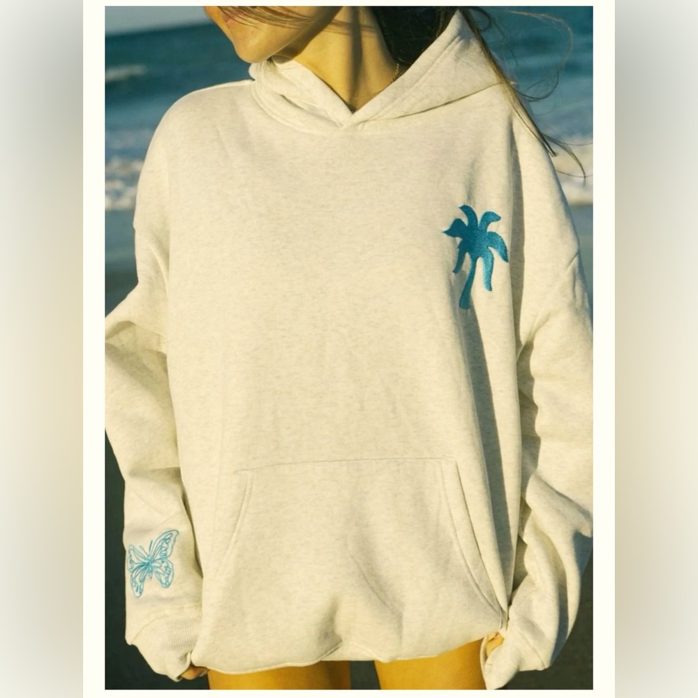 Pink Palm Puff "To Live For the Hope of it All" Hoodie in Heather White